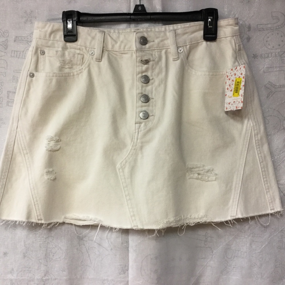 Free People Denim Skirt White 31 Mini Cotton - Picture 2 of 15